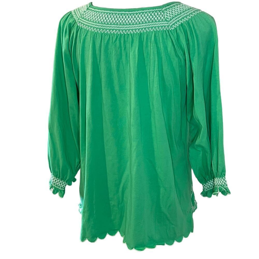 RXB Embroidered Cotton Shirt Flowy Boho Green Medium M 3/4 Quarter Sleeve NWT - Picture 2 of 9